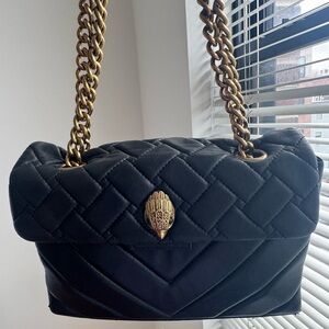 Kurt Geiger Black and Gold Quilted Shoulder Bag with Chain Strap